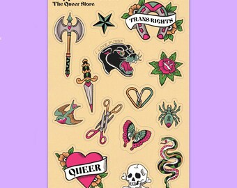 Sapphic Sticker Sheet, Funny, Lesbian, Tattoo