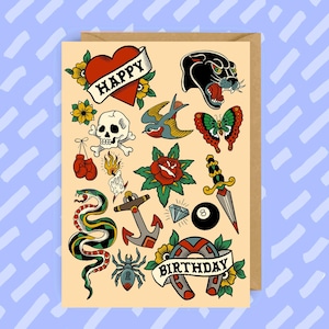 Verjaardagskaart tatoeage | Alternatief | Flash-sheet | Gothic | Traditionele tatoeage | Emo | Alt