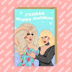 Carte de Noël Trixie et Katya de course de dragsters de RuPaul | LGBT | homosexuel | Drag Queen | Cartes Gay | carte de noël lgbt
