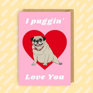 Biglietto d'auguri con carlino "Ti amo" / Cani carini / Biglietti d'auguri con animali / Biglietto d'amore