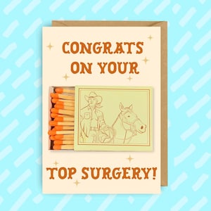 Carte de félicitations pour chirurgie esthétique, carte de voeux pour chirurgie affirmant le genre, carte de fierté trans, carte de soutien LGBTQ+, non binaire, cow-boy