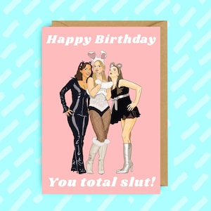 Tarjeta de cumpleaños de Mean Girls | Happy Birthday You Total Slut | Cultura Pop | Divertido | LGBT | Queer | Tarjetas Gay