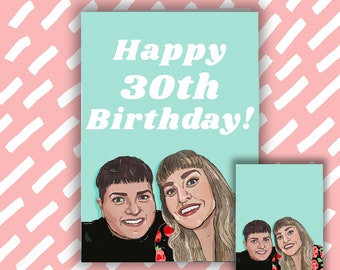 Ensemble portrait personnalisé, carte d’anniversaire et | cadeau numérique Illustration