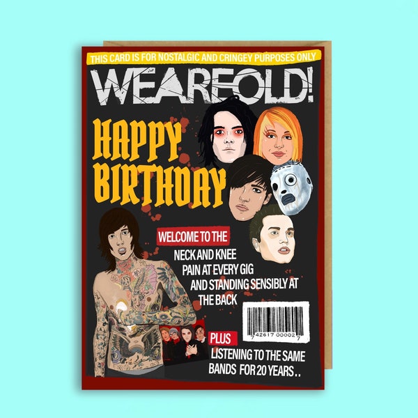Zabawna emo kartka urodzinowa: MCR, fan art Paramore, starszy emo, BMTH, miganie