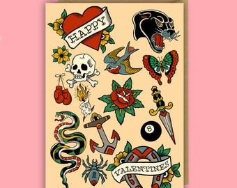 Tattoo Valentines Card: Goth, Emo, Alt Style, Tattoo flash
