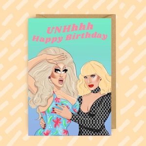 Verjaardagskaart Katja en Trixie - RuPaul's Drag Race-verjaardagskaart - grappige LGBTQ+-wenskaart - Trixie Mattel & Katya Gift - Drag Queen