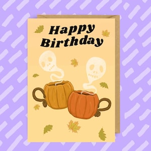 Carte d'anniversaire d'Halloween | Saison effrayante | Automne | Automne | octobre | Pour elle | Pour lui | Café | Émo | Sorcière | Sorcière