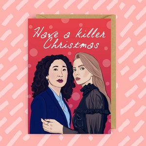 Kartka świąteczna inspirowana serialem Killing Eve | Villanelle | Eve Polastri | Lesbijka | wlw | Aktorka w średnim wieku | LGBTQ+ | Gej