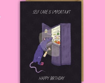 Funny Rat Birthday Card, Self Care Meme, Vegan Ink