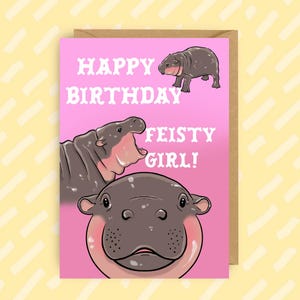 Divertida tarjeta de cumpleaños de Moo Deng, el hipopótamo: un diseño adorable y divertido para amantes de los animales - Meme