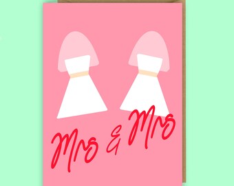 Mrs and Mrs Wedding Card | LGBTQ+ Commitment Celebration Greeting