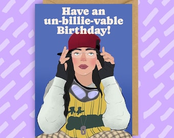 Funny Billie Eilish Fan Art Birthday Card Gift, music birthday