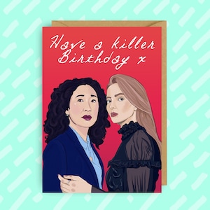 Killing Eve inspirierte Geburtstagskarte | Villanelle | Eva Polastri | Lesben | wl | Mittlere gealterte Schauspielerin | LGBTQ+ | Fröhlich
