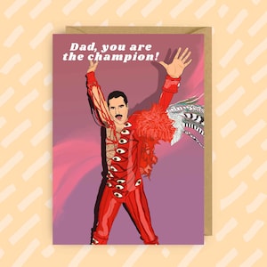 Tarjeta del día del padre de Freddy Mercury | Queen Band | Dad Birthday Card | Rock and roll | 70's music | Rock music | We are the champion
