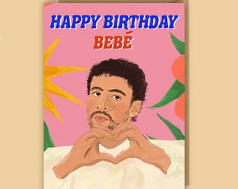 Funny Bad Bunny inspired Birthday Card, Reggaeton, Cumpleaños, Pop Culture, Benito, LatinX