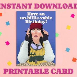 Billie Eilish Geburtstagskarte, digitaler Download, A4-Vorlage, sofortiger Download, DIY-Druck zu Hause schrullig LGBTQ Geburtstagskarte für sie