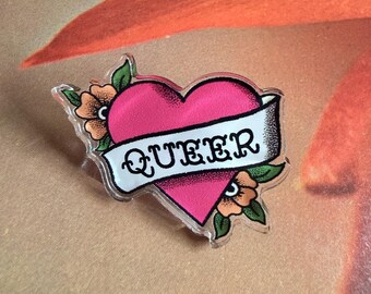 Queer Pin, Flash sheet, Gift, Tattoo, LGBTQ+, Gay, Pride Pin