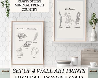 French Country Kitchen Wall Art Set | Cottagecore Printable Decor | Minimal Rustic Food Prints | Instant Digital Download