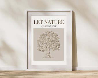 Japandi Wall Art Print – &quot;Let Nature Lead the Way&quot; | Cherry Blossom Minimalist Printable | Scandinavian Style Digital Download