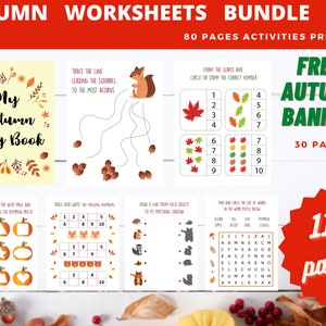 Autumn worksheets bundle, Winter Busy Book, Fall Activities worksheets Digital download