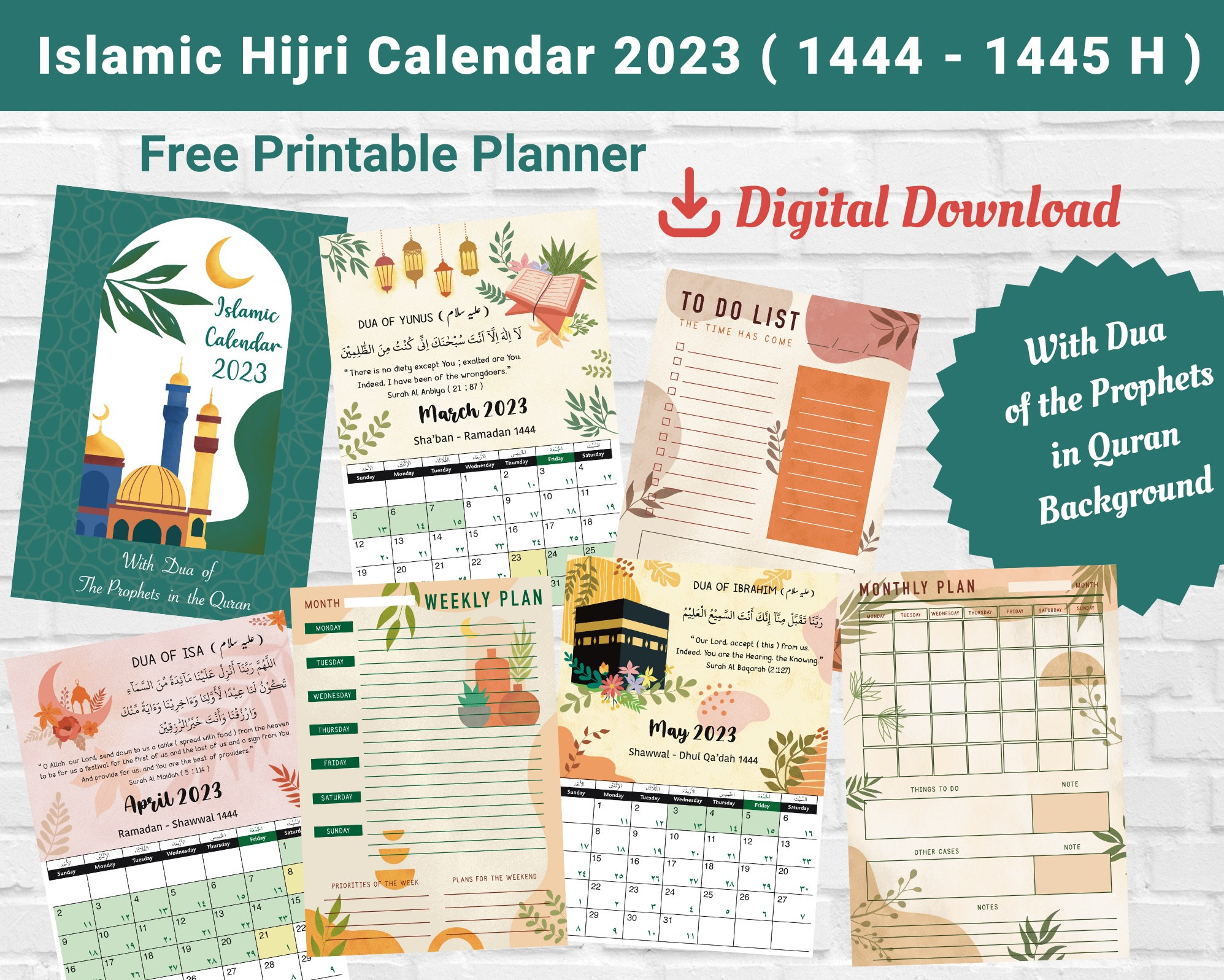 Islamic Calendar 2023 1444 1445 H Hijri Calendar 2023 Etsy Singapore