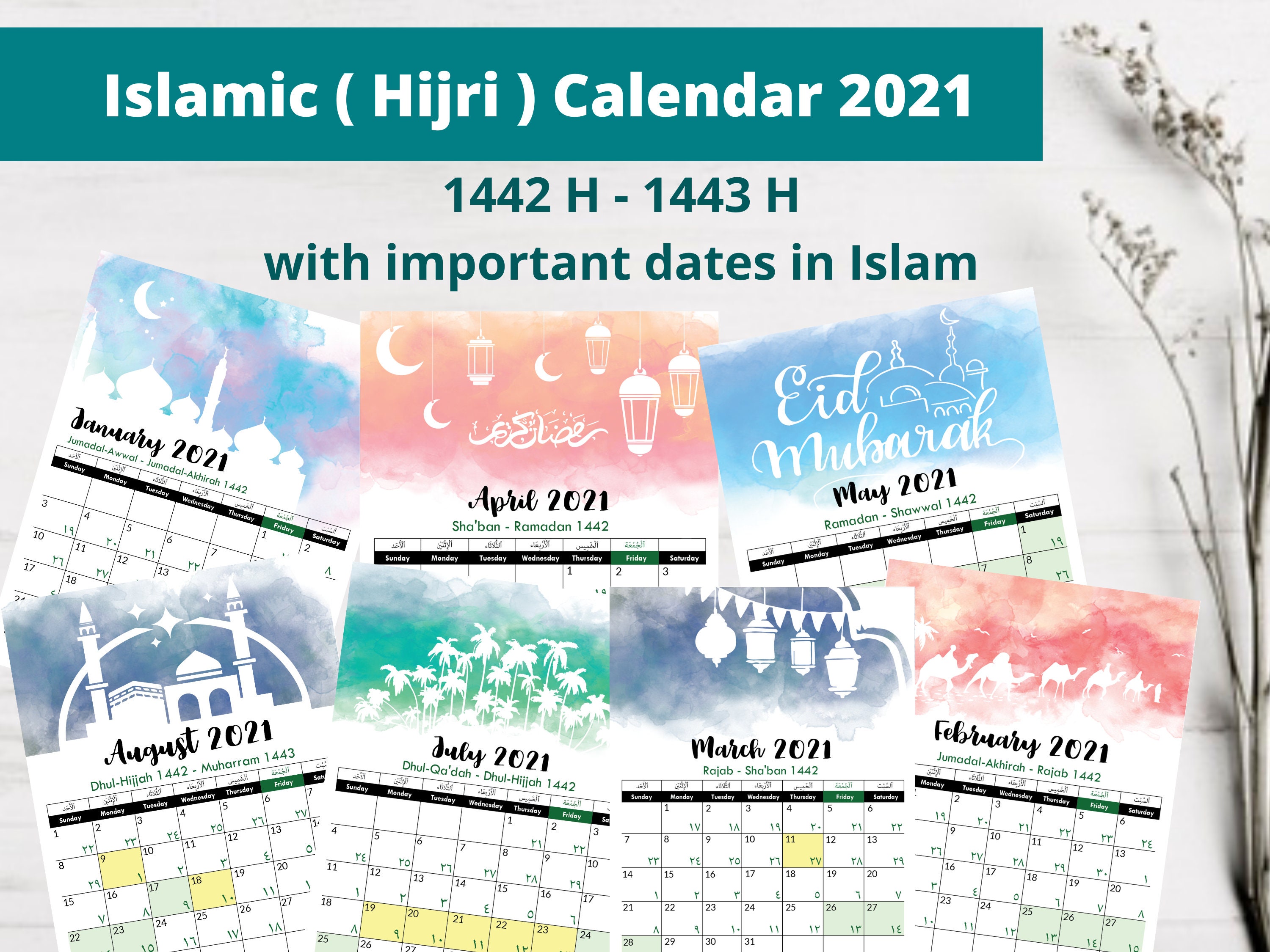 Islamic Hijri Calendar 2021 1442 H 1443 H Etsy