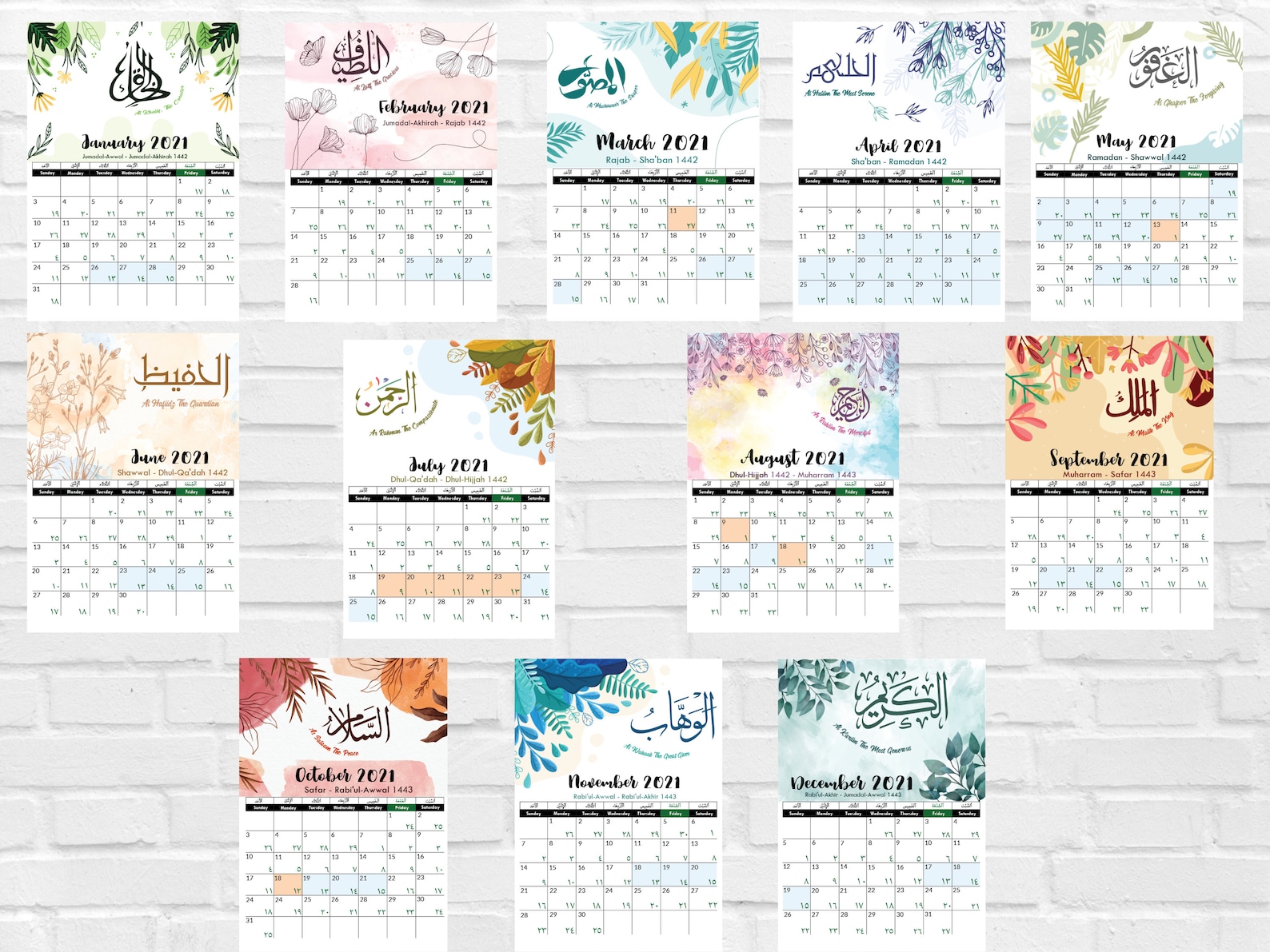 Islamic Hijri Calendar 2021 1442 H 1443 H Islamic Etsy