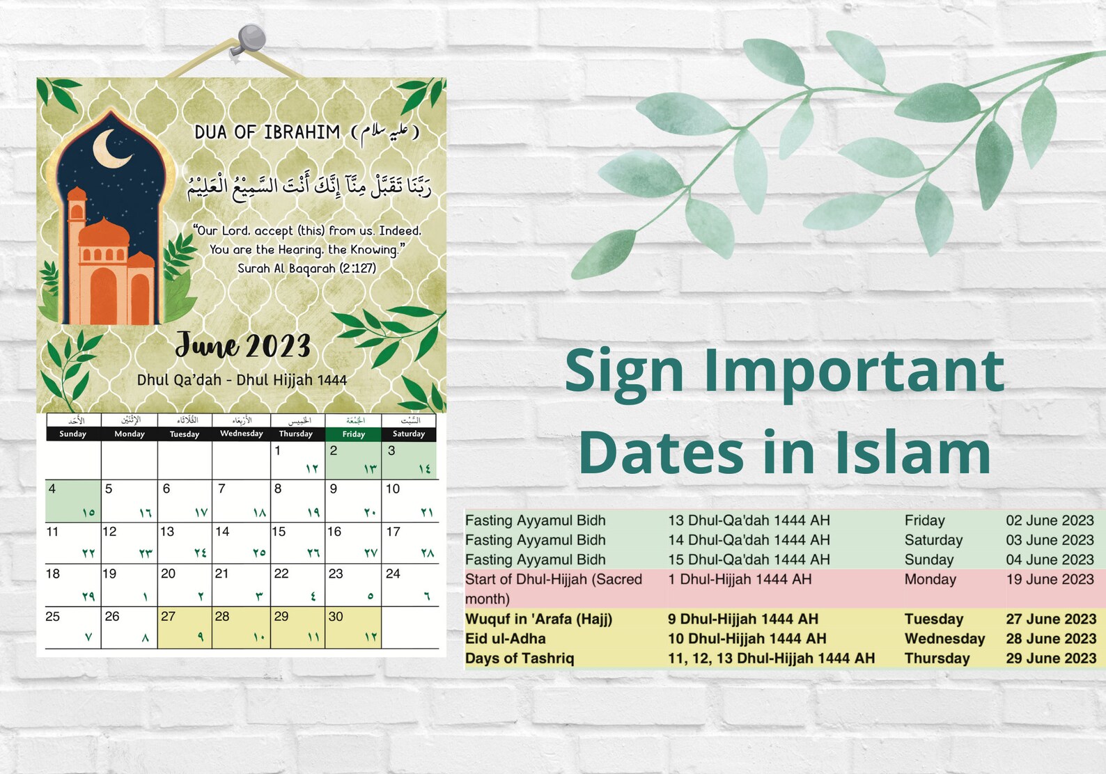 Islamischer Kalender 2023 1444 1445 H Hijri Kalender - Etsy.de