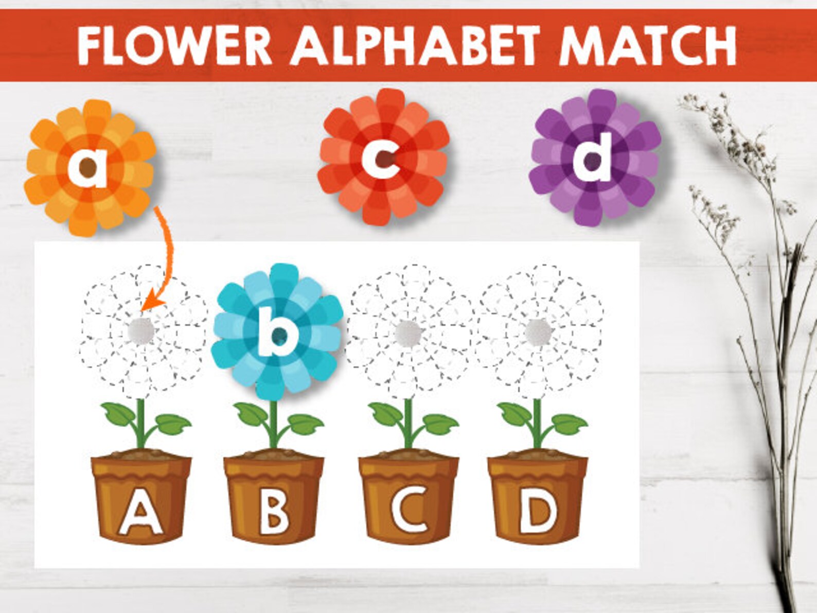 Flower Alphabet Match Alphabet Matching Game Alphabet Etsy