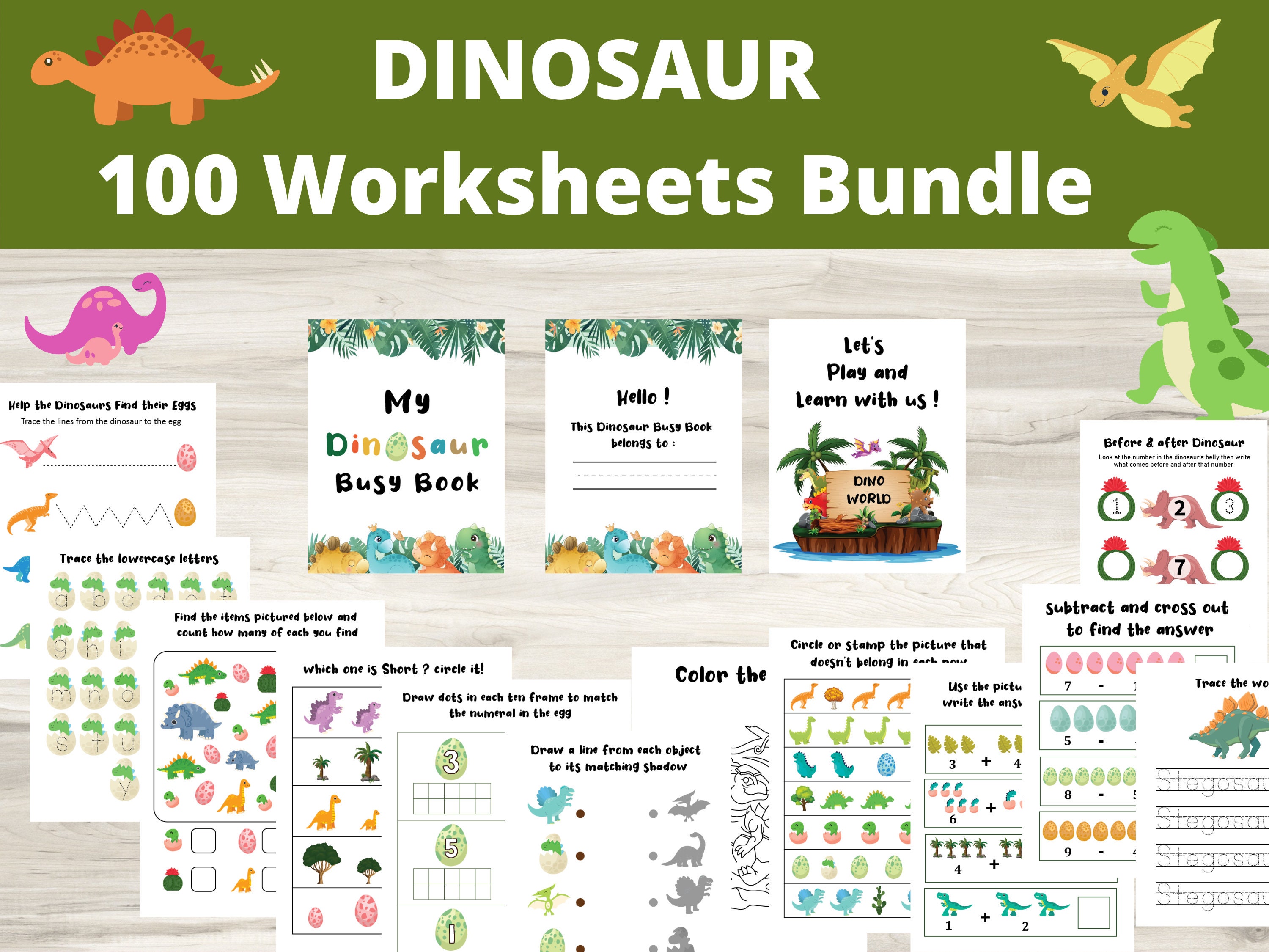 dinosaur worksheet preschool toddler busy book dinosaur etsy
