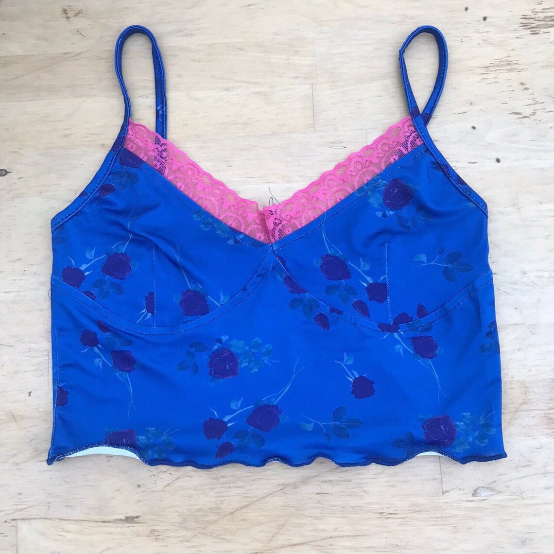 Y2K Blue and Pink Lace Roses Cami Top 00s 2000s Vintage | Etsy