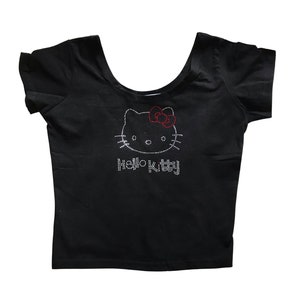 Hello Kitty Rhinestone Embellished Cropped Black Tee Y2K | Etsy