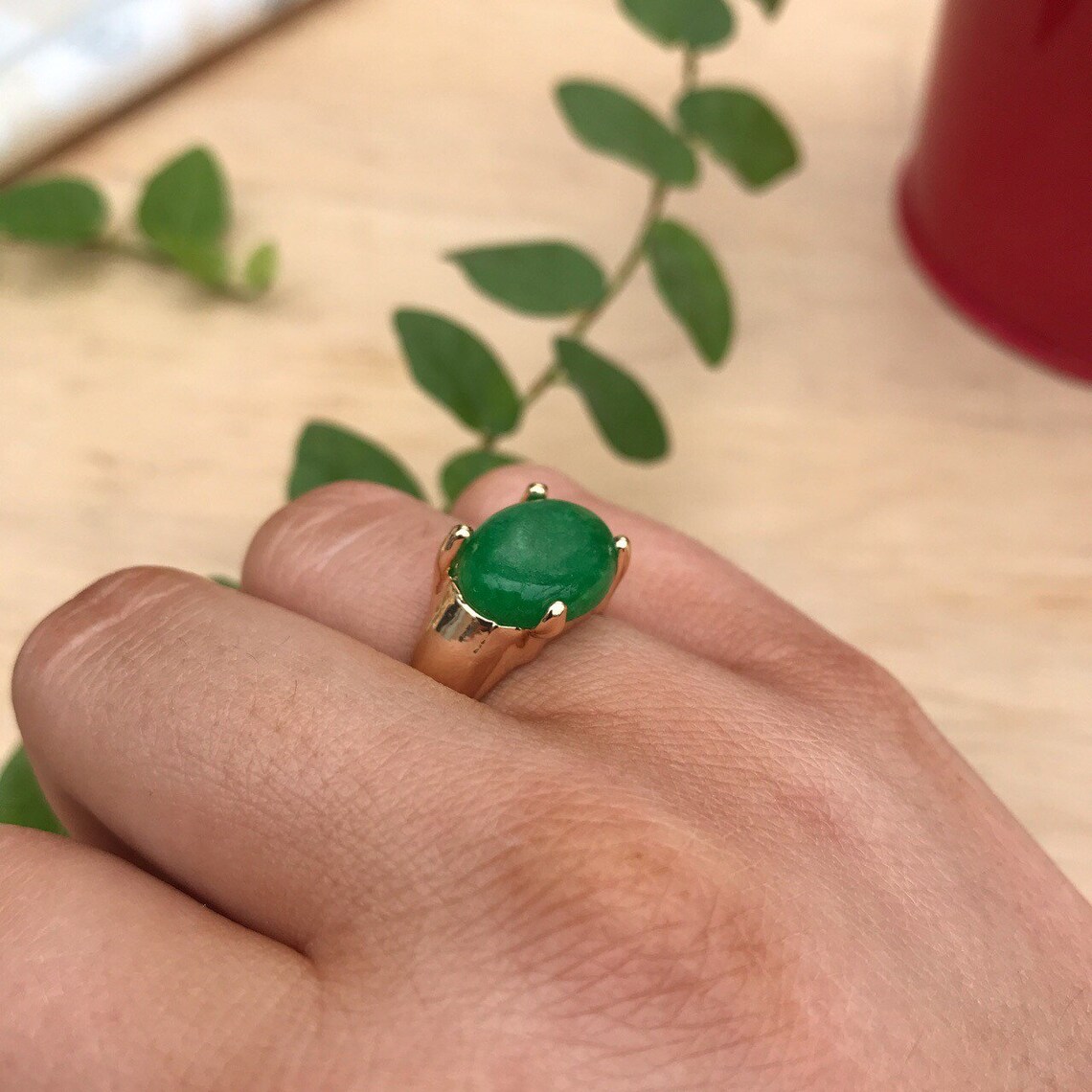 Green Gemstone Gold Ring Etsy