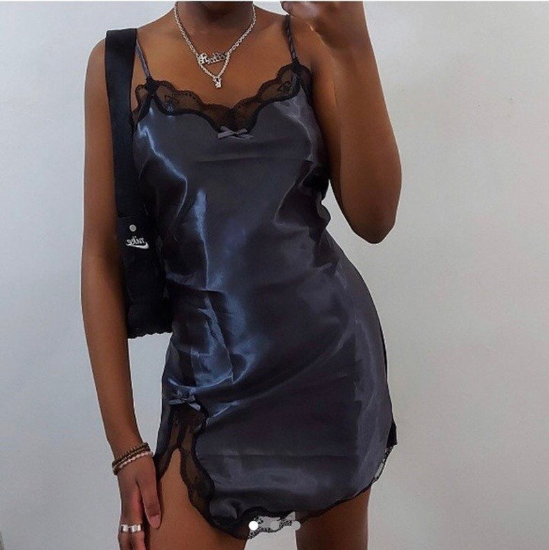 black silk dress with split