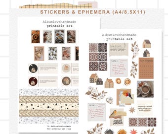 November Printable Paper Ephemera & Stickers (A4/8.5x11) (Digital Download) (.png .pdf .studio Files)