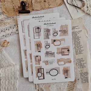 Autocollants | Autocollants pour collage | Éléments éphémères | Autocollants de journalisation | Stickers déco | Stickers Bujo | Scrapbooking | Mat et transparent