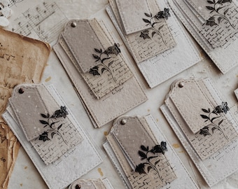 Etiquetas de papel hechas a mano / Troqueles / Papel hecho a mano / Juego de 6 etiquetas