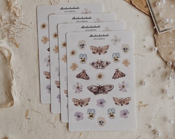 Butterfly Moth Stickers | Clear Stickers | Matte Stickers | Flower Stickers | Spring Theme Stickers | Tiny Flowers | Set 24 pieces