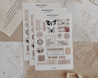 Collage Stickers: Ephemera Elements, Matte & Transparent, 21 Piece Set