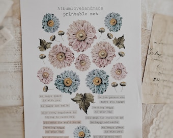 Printable | A4, 8.5x11 | Ephemera | Flowers | Words | Digital | Floral | Instant Download