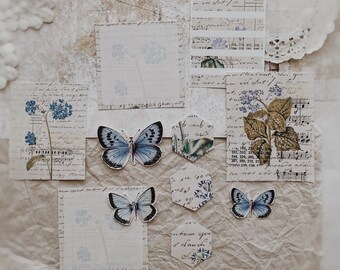 Printable  | A4, 8.5x11 | Ephemera | Labels | Digital | Floral | Instant Download | Blue