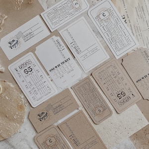 Piezas efímeras / Recortes / Etiquetas / Boletos / Collage / Artículos de papel / Efímeras de diario / Juego de 12 piezas