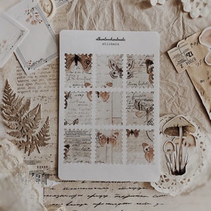 Aufkleber | Faux Post Briefmarken | Pilz | Blumen | Collage | Journal Aufkleber | Bujo Aufkleber | Aufkleber | Schmetterlinge | 9er Set