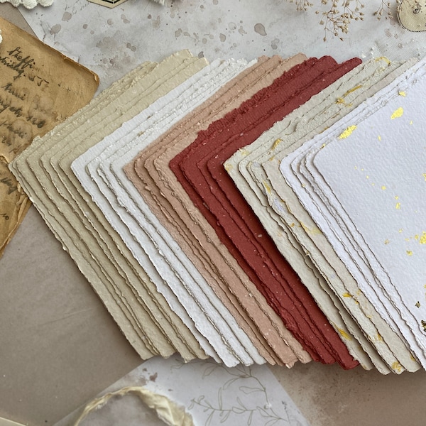 Handgeschept papier | Gerecycled milieuvriendelijk papier | A6-formaat I Deckled Edge-papier | Papier voor ambacht | Journaalpapier | Eén vel papier