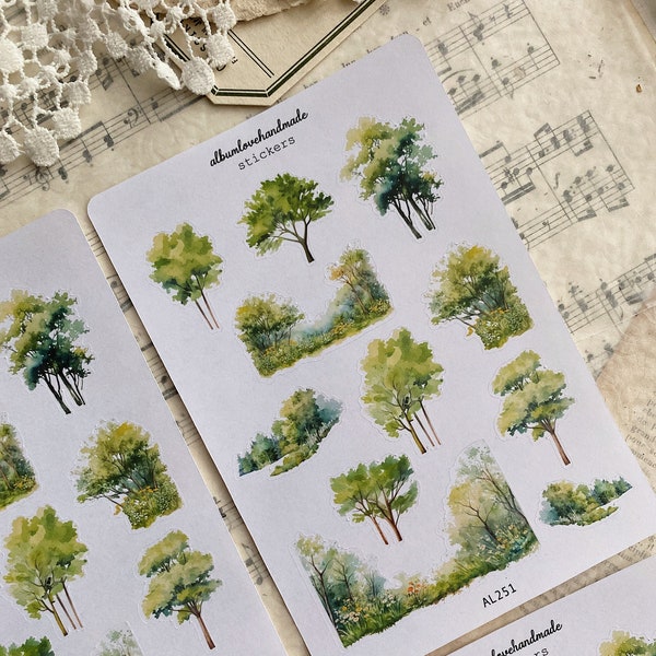 Stickers | Greenery | Tree Stickers | Spring Green Tree | Journal Stickers | Scrapbooking | Deco Stickers | Set 11 pieces