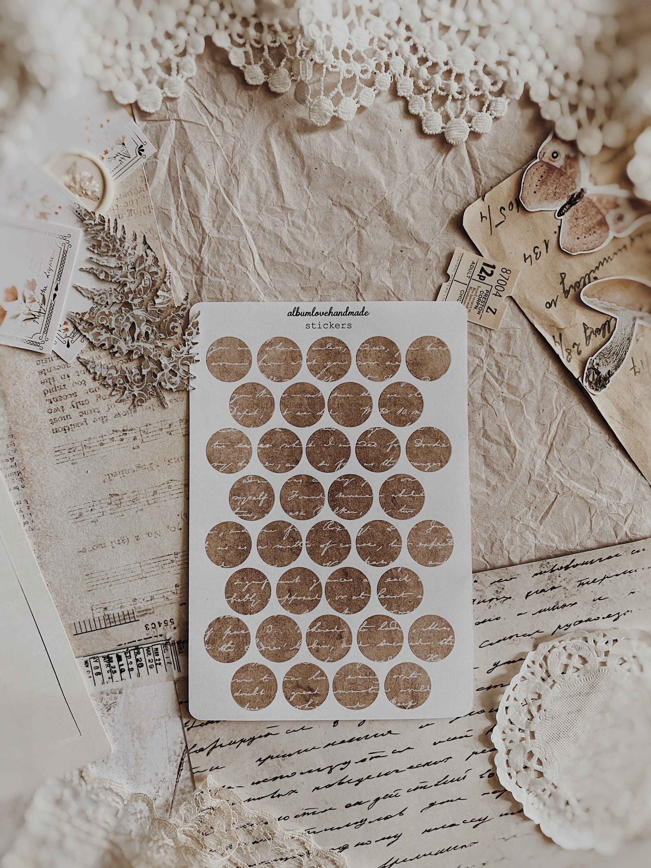 Stickers Neutral Brown Sheet Penpalling Set 36 pieces Journals Circle ...