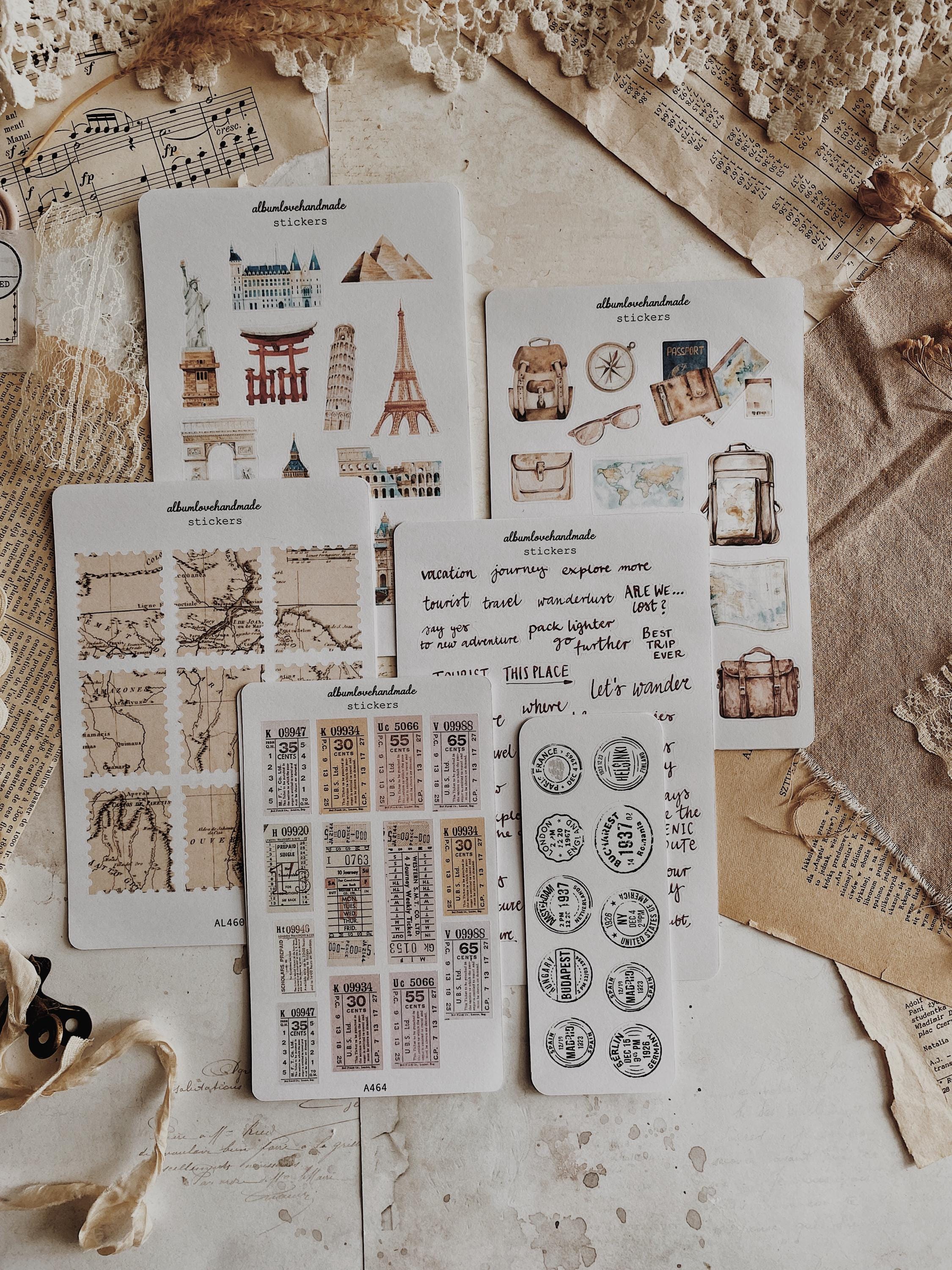 Travel Theme Sticker Bundle: Vintage Scrapbook & Journal Stickers