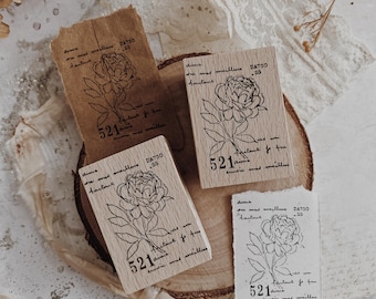 Sello de madera: Flor de peonía, para scrapbooking, diario, manualidades (3,5 x 5 cm)