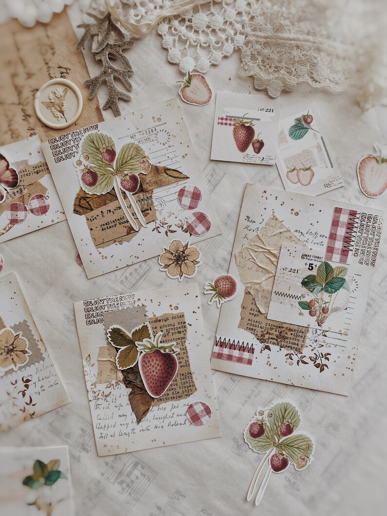 Strawberry Theme Ephemera: Journaling Stickers, Patterned Paper (A4 Printable) image 3
