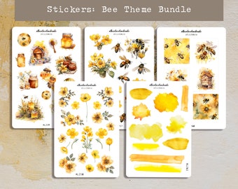 Stickers | Bee Themed Bundle | Journal Stickers | Scrapbooking | Deco Stickers | Matte & Transparent Stickers | Five Sticker Sheets